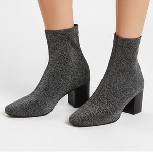 Sol Sana Shimmer Sock Booties Black Silver Metallic 36/5.5 Glam Block Heel Chic